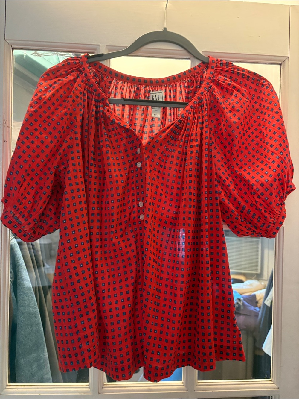 Gap Doen collab Red Puff-Sleeve Peasant Top size XS